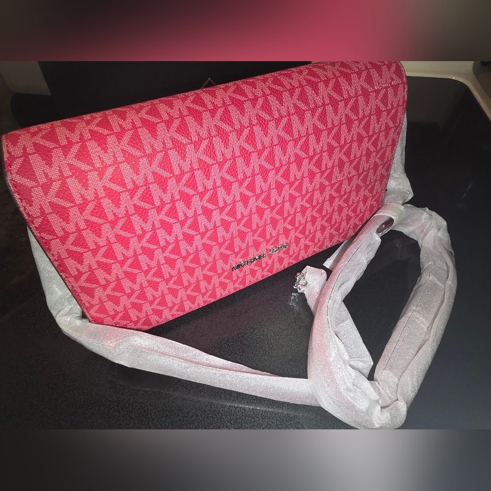 NWT Michael Kors Jet Set Crossbody bag- RASPBERRY PINK MK NEW - Picture 7 of 11